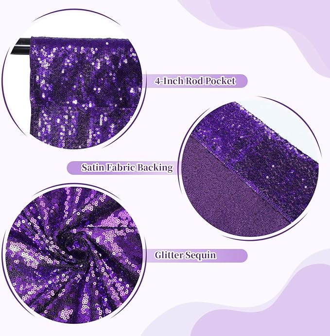 SquarePie Sequin Backdrop Less Transparent Background Sparkly Curtain for Wedding Halloween Party 10FT x 10FT Purple