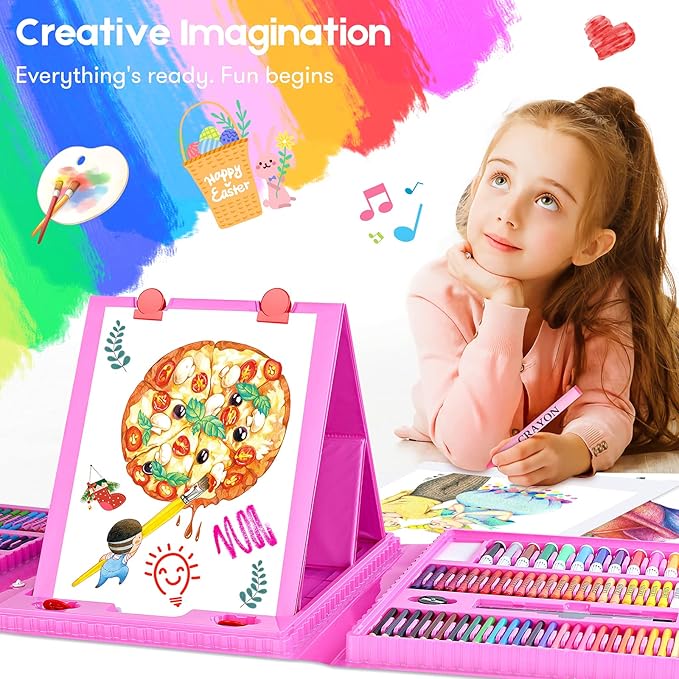 Stocking Stuffers, Art Supplies, Arts and Crafts for Kids Ages 8-12, Teens Girls Christmas Gifts, 251-Pack Art Set Case with Trifold Easel, Sketch Pads, Gifts for 5-12 Year Old Girl
