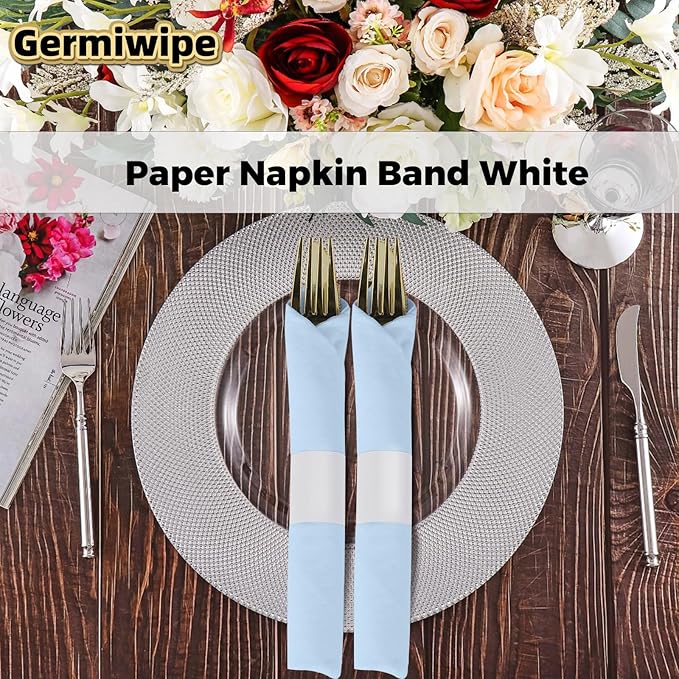 Germiwipe Napkin Bands,Paper Napkin Rings Self Adhesive,Silverware Wraps Bands (White-500 pcs)