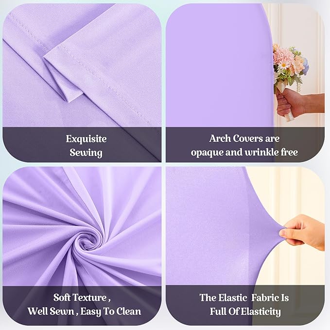 Purple Lavender Arch Backdrop Cover for Wedding, 7.2FT 6FT Set of 2 Stretchy Spandex Fitted Arch Stand Cover for Baby Shower, Birthday Party Decor, Chiara Backdrop Cover with Double-Sided Design