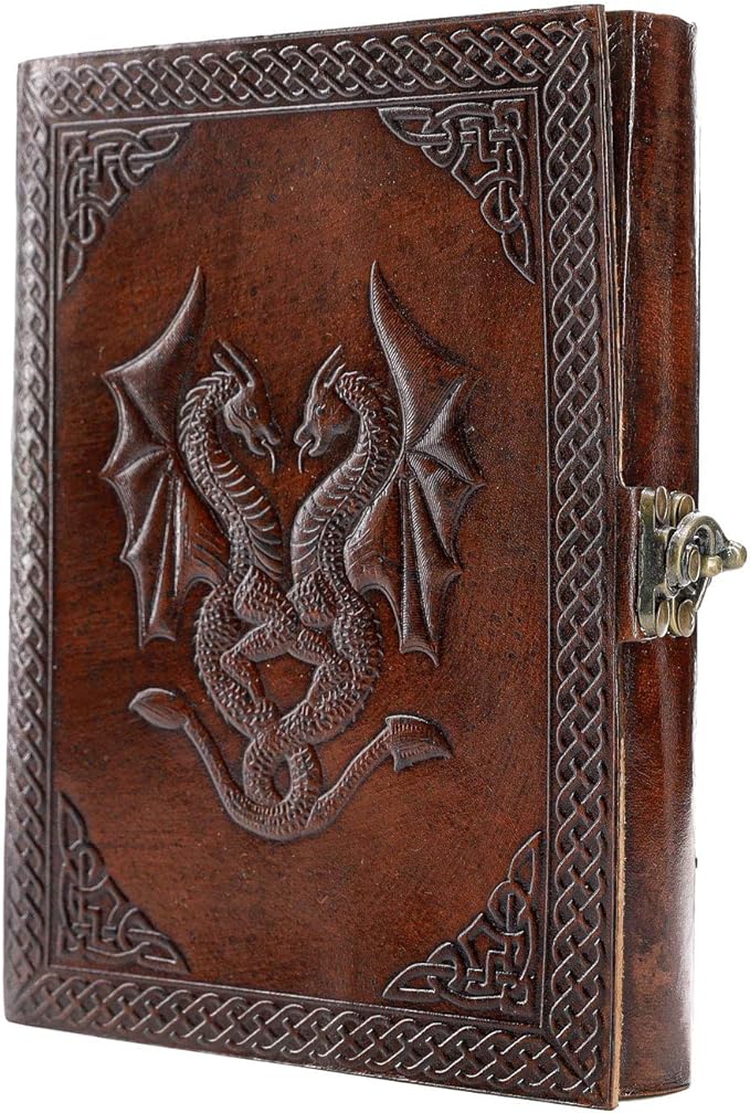 Handmade Leather Double Dragon Journal | Writing Notebook Diary | Bound Daily Notepad for Men & Women Unlined Paper Medium, Writing pad for Artist, Sketch