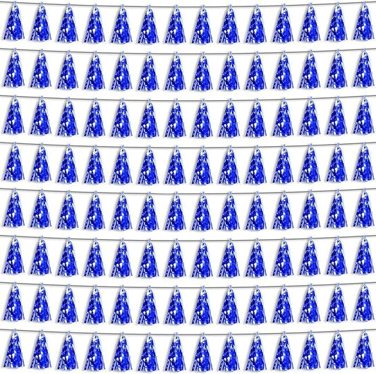 8P Blue Foil Fringe Metallic Tassel Streamers Banner Tassel Garland for Parade Floats, Bachelorette, Wedding, Birthday, Halloween, Christmas, Bridal/Baby Shower Party Decorations
