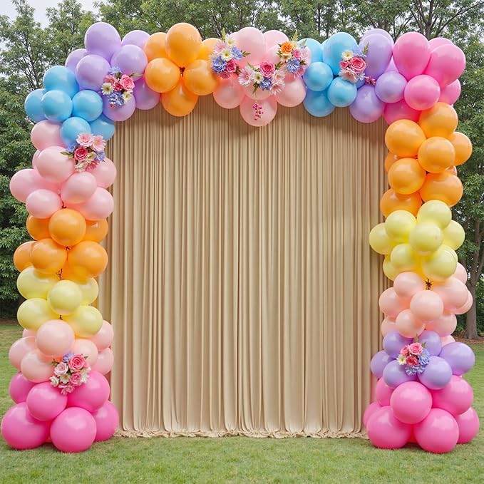 20×12 ft Wrinkle Free Beige Backdrop Curtain for Weddings Parties, 4 Panels 12ft Silky Polyester Wedding Drapes Backdrop Photo Back Drop Cloth for Birthday Baby Shower Photography Backgrounds