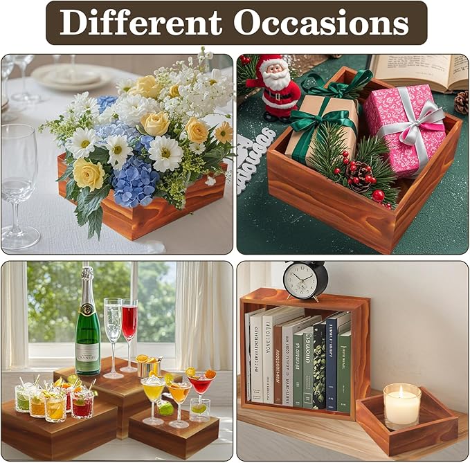4 Pcs Buffet Risers, Wood Food Riser Dessert Display Stand for Party Wood Cupcake Stands Nesting Box for Display (Burnt)