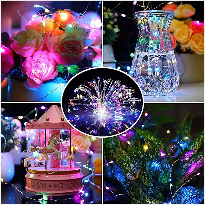 ZGWJ 24 Pack Fairy Lights Battery Operated, 7ft 20 Mini LED Fairy String Lights Silver Wire 3 Modes for DIY, Parties, Wedding, Bedroom, Halloween Christmas Decoration Mixed-Color