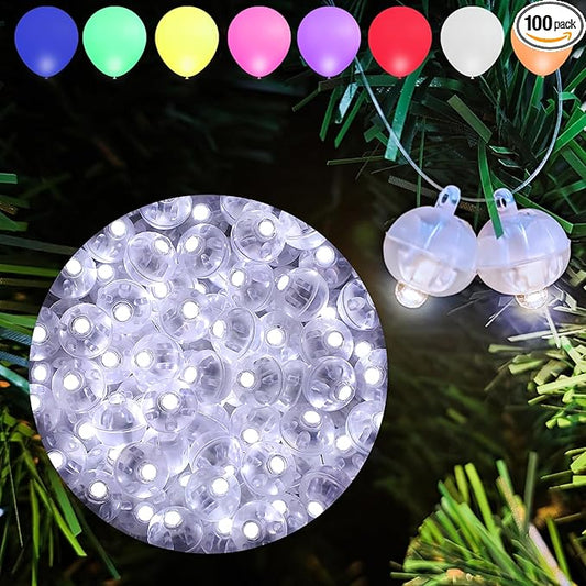 Aogist 100pcs White Mini Lights with Hook,Long Standby Time Waterproof LED Balloon Light,Battery Powered,Ball Lamp for Balloon Paper Lantern Birthday Party Christmas Halloween (Matching Tag Rope)