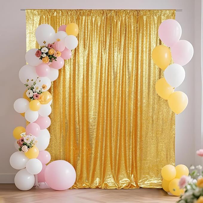 SquarePie Sequin Backdrop Less See Through Thick Background for Photography Glitter Curtain Party 10FT x 10FT Gold