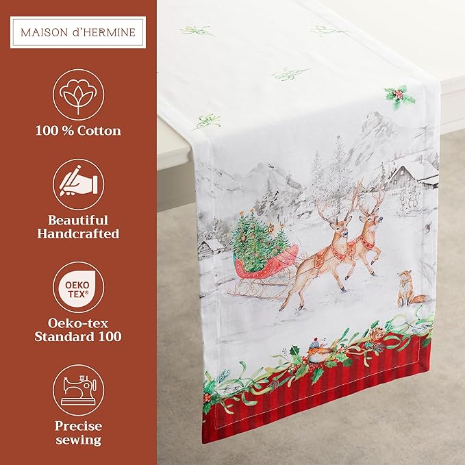Maison d' Hermine Table Runner 100% Cotton Single Layer Table Runners 108 inches Long for Thanksgiving Christmas Decorations Home Kitchen Dining Party Wedding (Christmas Tradition, 14.5" x 108")