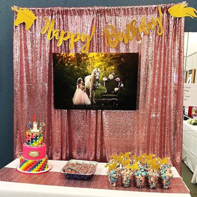 Poise3EHome 2Pcs 3Ft x 8Ft Fuchsia Pink Sequin Backdrop Curtain, Glitter Photography Background, Sequence Xmas Thanksgiving Backdrop for Wedding Party Holiday Festival Decor