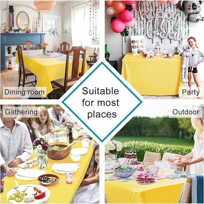 Hiasan Waterproof Tablecloth Rectangle - Washable Fabric Table Cloth for Dining Room Kitchen Birthday Party and Outdoor Use, Yellow, 54 x 120 Inch