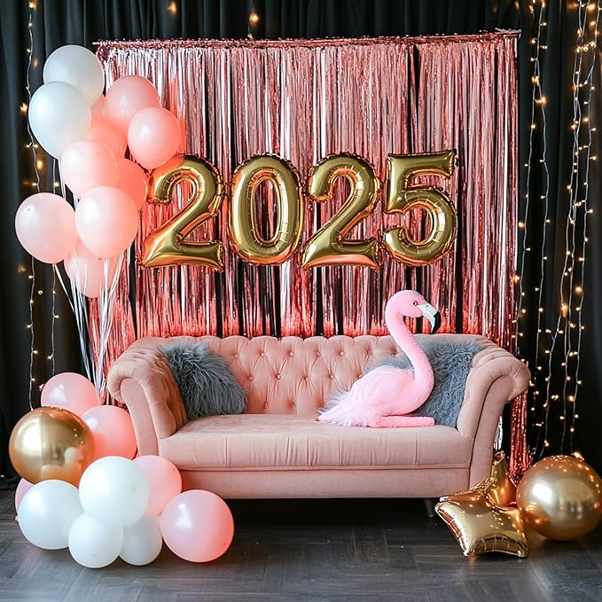 PartyWoo Pink Streamers Foil Fringe Curtain Backdrop 3Pcs 8.2ft Pastel Baby Light Pink Tinsel Backdrop for Princess Girls Baby Shower Birthday Graduation Wedding Sweet Bow Party Decorations
