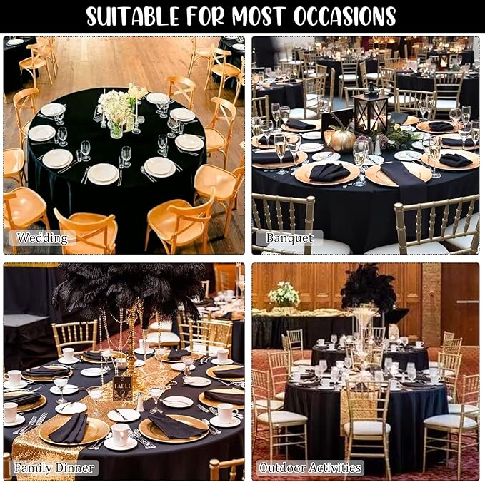 12 Pack Black Round Tablecloth 90 Inch Round Table Covers Bulk Washable Polyester Fabric Round Table Clothes for Wedding Party Reception Banquet Buffet Restaurant (Black, 90 Inch)