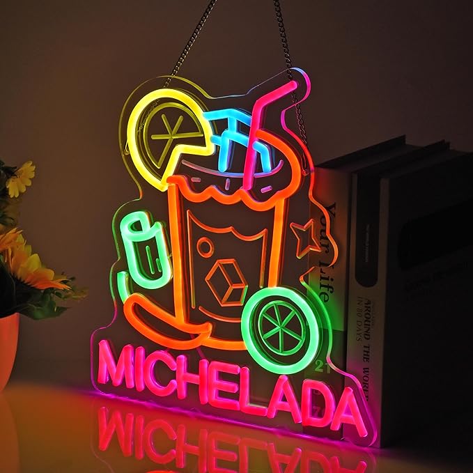CNBEYOUNG Michelada Neon Sign, Neon Lights Hanging Wall Art Decoration for Mexican Restaurant Cocktail Bar Man Cave Kitchen Party Home Decor, USB Powered Ultra Bright Dimmable,13.46x 12.6inches