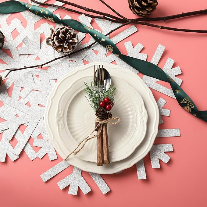 60Pcs Snowflake Paper Placemats Christmas Sliver Glitter Disposable Place Mats Winter Round Sparkle Decorative Table Chargers Xmas Snowflake Decoration for Holiday Festival Dining Tableware