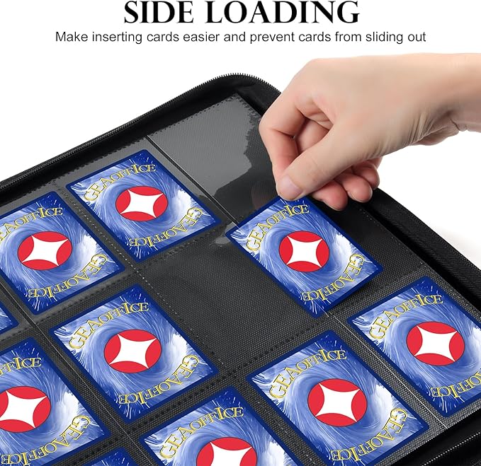 GEAoffice 12 Pocket Trading Card Binder for 720 Cards, Sturdy PU Cover Side Loading Zipper Collection Binder Album for MTG, TCG, Game & Sports Cards, Ringless, Non-PVC, Red