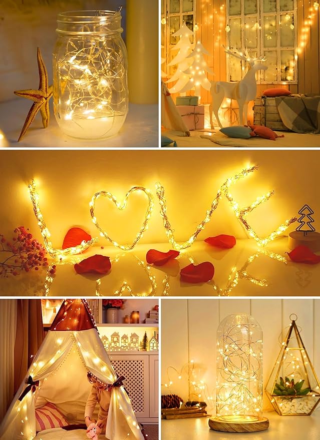 Minetom 6 Pack Fairy Lights Battery Operated String Lights - 7ft 20 LED Waterproof Silver Wire Firefly Lights Waterproof for DIY Crafts Wedding Décor Table Centerpieces Mason Jars Party
