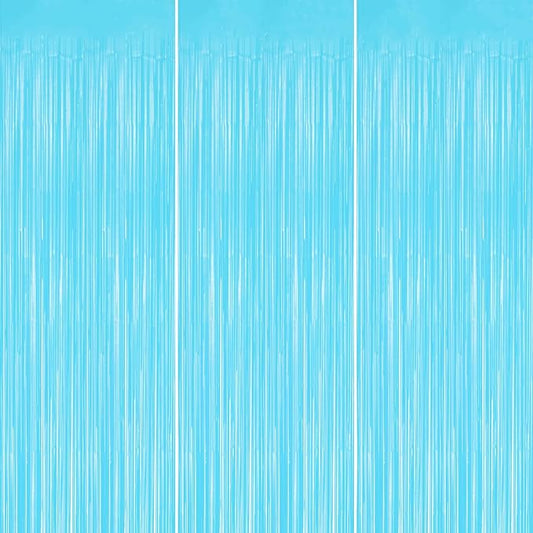 3 Pack Foil Fringe Backdrop - Pastel Blue Shiny Tinsel Curtains for Party Decoration/Photo Booth Props - 3.3x8.2 FT Metallic Foil Backdrop for Birthday, Wedding, Graduation, Christmas.