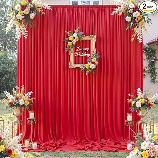 10×12ft Wrinkle Free Red Backdrop Curtain for Wedding Parties,2 Panels 5×12ft Long Soft Silky Polyester Backdrop Drapes Red Photo Back Drop Curtains for Photography Stage Christmas Background Cloth