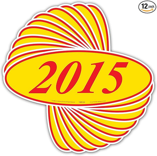 EZ-Line Oval Model Windshield Year Stickers for Car Windows Red and Yellow Large Vinyl Dealership Supplies 1 Dozen Pro Pack (2015)