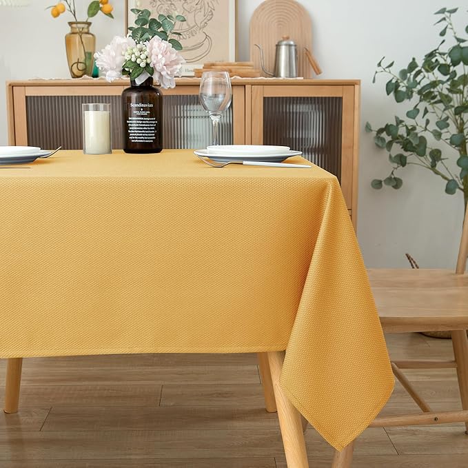 Biscaynebay Fall Tablecloth Textured Fabric Square Tablecloths 60x60'', Fall Gold Thanksgiving Autumn Harvest Water Resistant Fabric Tablecloths for Kitchen, Dining, Wedding, Parties Machine Washable