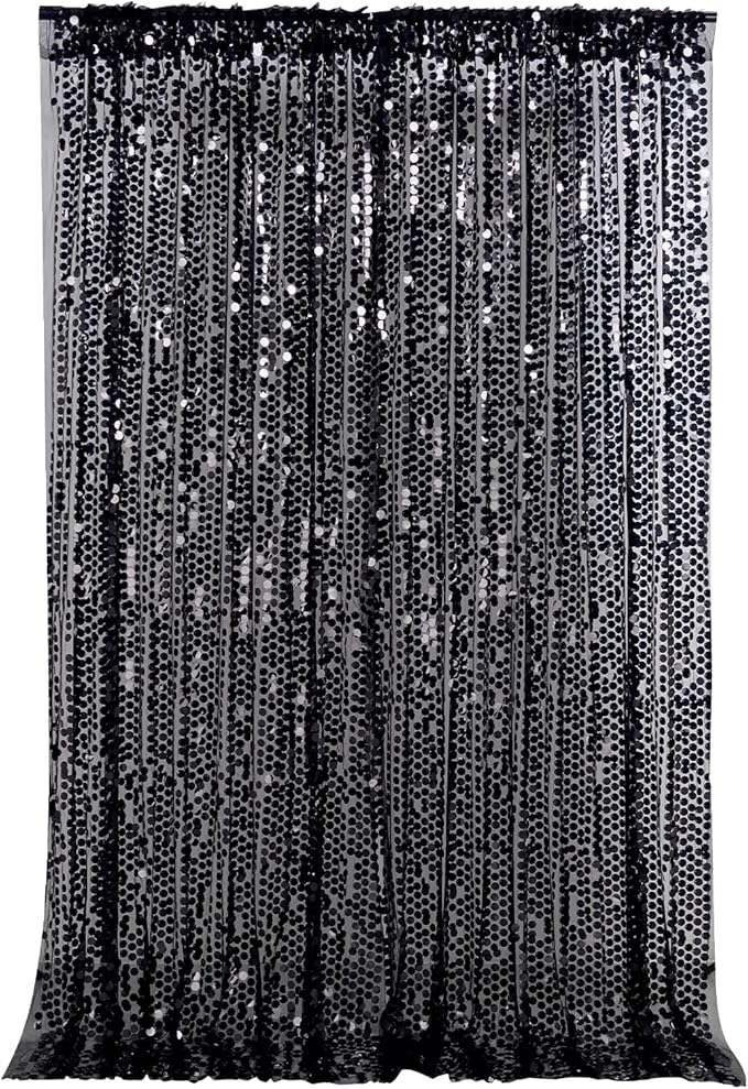 Black Sequin Backdrop Curtains 4ftx8ft Halloween Glitter Backdrop Drapes Big Payette Shimmer Sparkly Fabric Birthday Dessert Table Background Backdrop