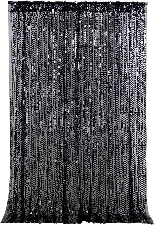 Black Sequin Backdrop Curtains 4ftx8ft Halloween Glitter Backdrop Drapes Big Payette Shimmer Sparkly Fabric Birthday Dessert Table Background Backdrop