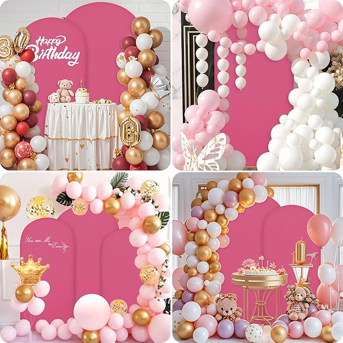 Wedding Arch Covers Arch Backdrop Cover Arch Stand Covers 7.2FT 6.6FT 6FT Set of 3 Arch Cover Spandex Fabric Stretchy Backdrop for Wedding Birthday Party Decoration Baby Shower (Rose Red)