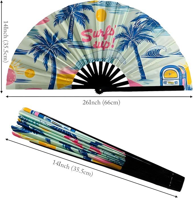 Large Folding Rave Fan Boots On The Ground Hand Fan Clacking Fans for Line Dancing Clack Fan for Raves, Concert, Festivals, Party, Gifts, Performance (Surf)