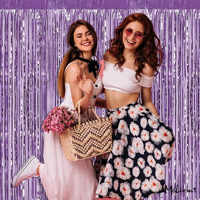 4 Pack Light Purple Fringe Curtain Backdrop, 3.2Ft x 6.6Ft Metallic Tinsel Foil Fringe Streamers Curtains Background for Photo Booth Birthday Baby Shower Party Thanksgiving Christmas Decorations