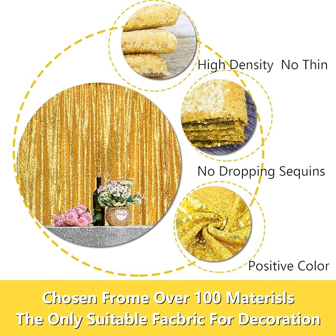 Gold Sequin Backdrop 2FTx8FT 2 Panels Sparkly Background Drapes for Party Wedding Baby Shower Decorations