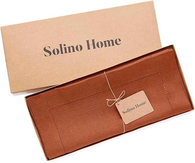 Solino Home Linen Cinnamon Table Runner 132 Inches Long - 100% Pure Linen Extra Long Table Runner 14 x 132 Inch - Classic Hemstitch - Fall, Autumn, Halloween, Thanksgiving