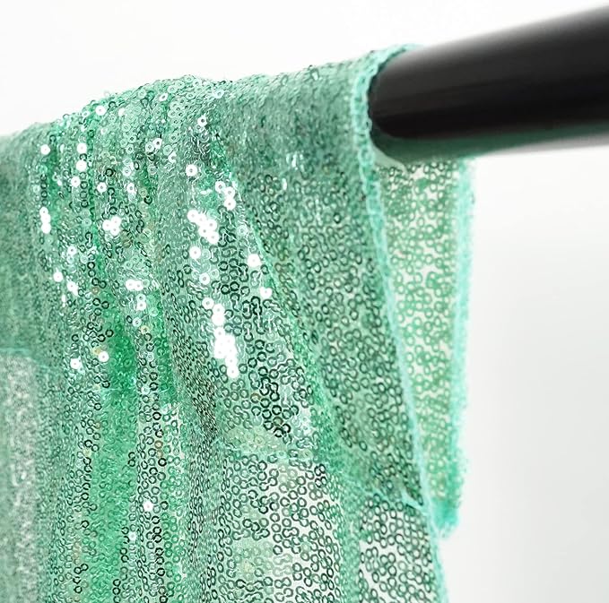 Poise3EHome Mint Green Sequin Backdrop Curtain,4 Panels 2FTx8FT Glitter Background for Party Birthday Party Baby Shower Wedding Christmas Thanksgiving Halloween Holiday Festival Decor