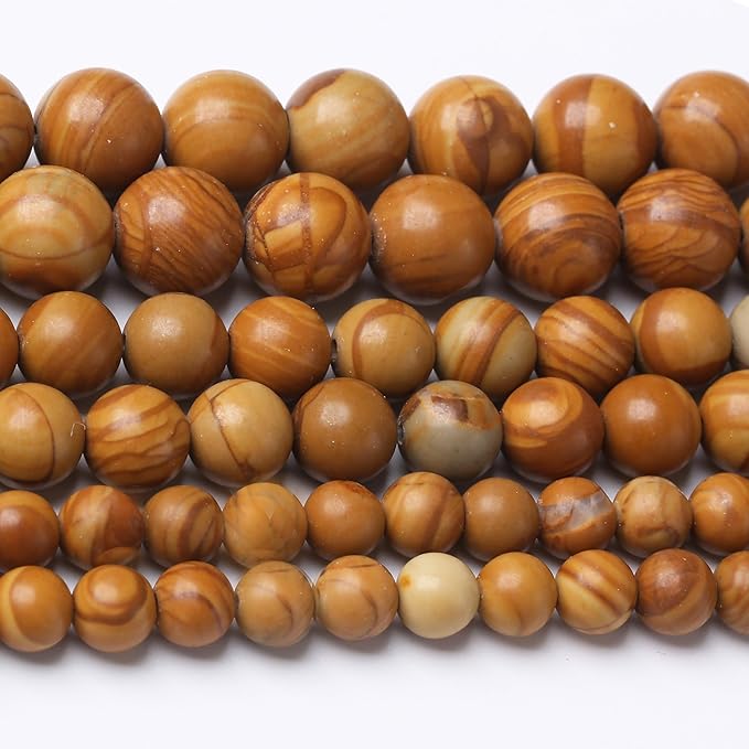 Yellow Woodgrain 10mm Stone Beads for Jewelry Making DIY Craft Gemstone Beads Kit (10mm, 35pcs) Smooth Healing Crystal Beads for Bracelets, Necklaces, Home Decor