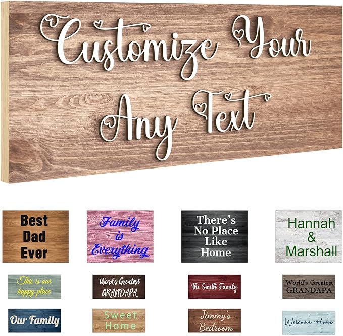 Custom Sign Personalized Wooden Signs for Home Customized Decorative Sign with Text for Wall Doors Bar Business Office Yard - 4 Size & 12 Board Colors Options