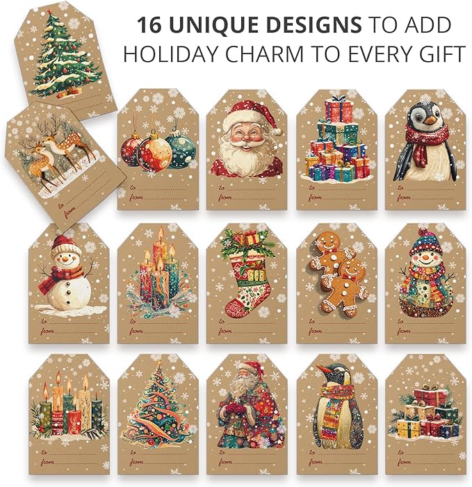 X-Protector Christmas Gift Tags 112 PCS - 3x2 in Christmas Wrapping Paper Name Tags - 5 Sheets of Self-Adhesive Xmas Present Labels Stickers - Peel and Stick Gift Wrap Tags!