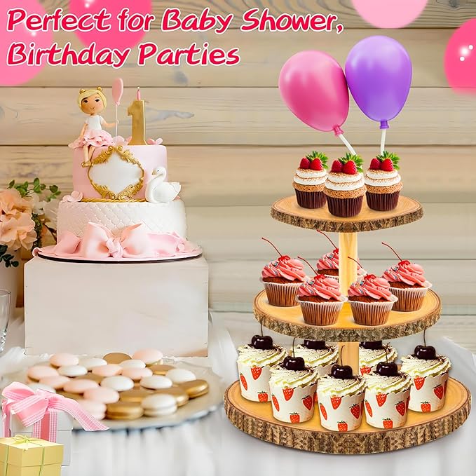Cupcake Stand Wood Dessert Stands 3-Tier Wood Cupcake Stand - Elegant Farmhouse Dessert Display for Weddings, Tea Parties, & More./Wedding Décor/Tea Party/Birthday/Graduation/Holiday.
