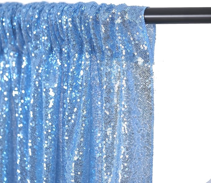 Baby Blue Sequin Backdrop 2 Panels 2FTx8FT Party Backdrop Curtains Glitter Birthday Bridal Curtains Sparkle Photo Backdrop