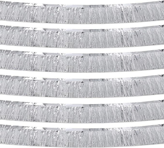 Silver Foil Fringe Garland 10FT 6packs, Metallic Foil Tinsel Fringe Banners for Parade Float Decorations Wedding, Birthday Party Graduation (six Silver)