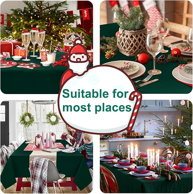 Hiasan Waterproof Tablecloth Rectangle - Washable Fabric Table Cloth for Dining Room Kitchen Birthday Party and Outdoor Use, Hunter Green, 70 x 120 Inch