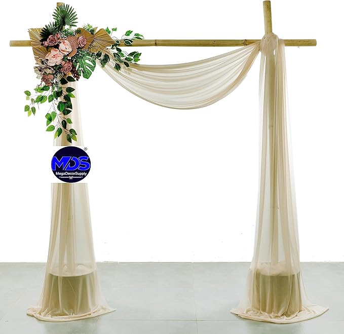 MDS Halloween Chiffon Draping Fabric - 1 Panel, 30" Wide x 100ft Long - Sheer Spooky Arbor & Canopy Drapery for Haunted House Backdrops, Party Ceilings, DIY Costumes & Themed Events - Champagne Gold