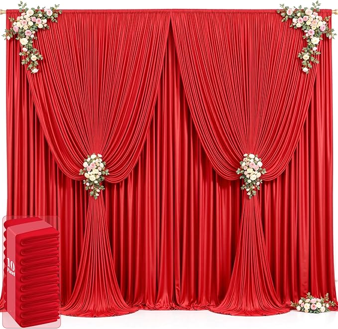 50ft x 12ft Red Backdrop Curtains Wrinkle Free Backdrop Curtain for Wedding Parties Red Fabric Backdrops Drapes Back Drop Cloth Bridal Shower Stage Curtains Wedding Decorations for Reception
