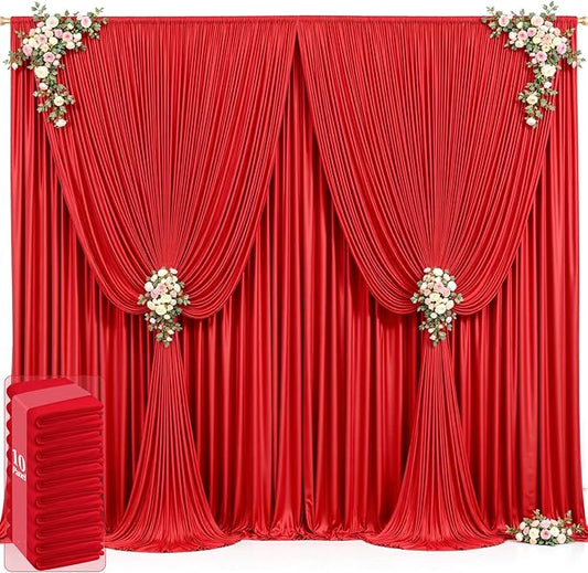 50ft x 12ft Red Backdrop Curtains Wrinkle Free Backdrop Curtain for Wedding Parties Red Fabric Backdrops Drapes Back Drop Cloth Bridal Shower Stage Curtains Wedding Decorations for Reception