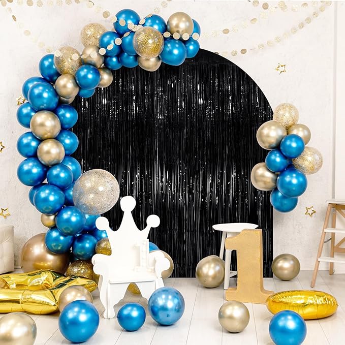 Black Metallic Tinsel Foil Fringe Curtains, 2 Pack 3.3x8.3 Feet Party Streamer Curtains for Birthday Party Decorations, Halloween Decor, Foil Curtain Backdrop for Bachelorette Party