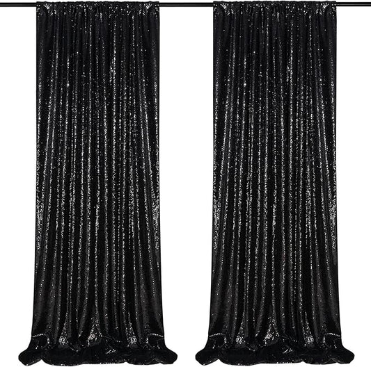 Black Sequin Backdrop 2 Panels 2FTx8FT Halloween Backdrop Curtains Party Decorations Birthday Wedding Photo Backdrop