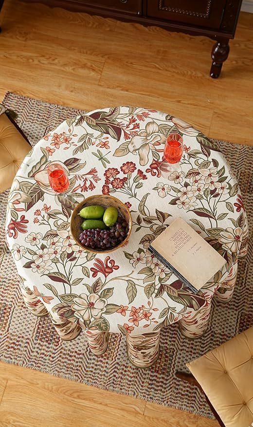 ISAENNE Designer Bohemian Linen Small Round Table Cloth,Colorful Floral Pattern Tablecloth,Wrinkle Resistant Decorative Tablecloths for Dining Thanksgiving Kitchen Party,Diameter 55"-Grace A