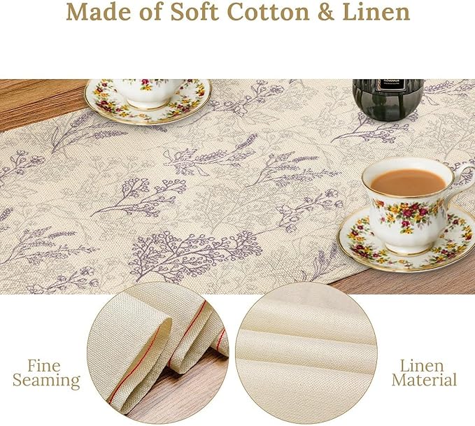 Purple Lavender Table Runner Vintage Watercolor Modern Kitchen Restaurant Decoration Suitable for Indoor and Outdoor Wedding Party Banquet Table Runner 13x108 Inch