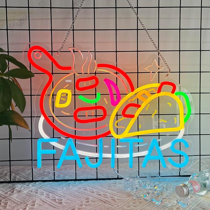 CNBEYOUNG Fajitas Neon Sign, Neon Lights Hanging Wall Art Decoration for Mexican Restaurant Shop Bar Lounge Cafe Kitchen Party Home Decor, USB Powered Ultra Bright Dimmable,15.75x 11.8inches