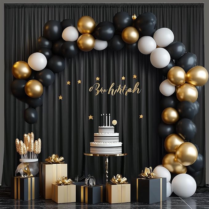 10×14ft Wrinkle Free Black Backdrop Curtain for Parties Wedding,2 Panels 5×14ft Height Soft Silky Polyester Photo Backdrop Drapes for Birthday Graduation Photography Stage Event Background Cloth
