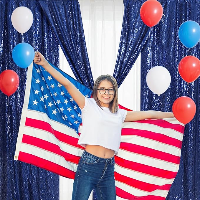 Eternal Beauty Navy Blue Sequin Backdrop Curtains, Shimmer Back Drop 4Panels-2FTx8FT for Independence Day Christmas, Party, Birthday, Photography, Wedding, Baby Shower Event Decoration