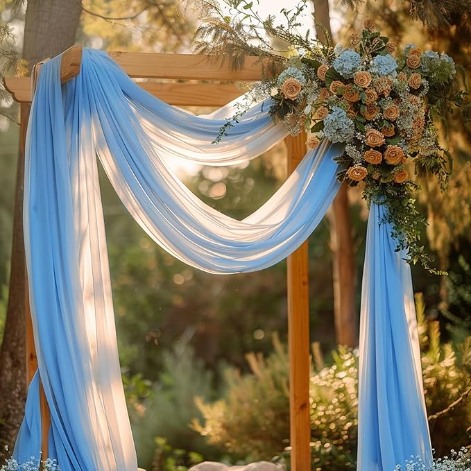 Wokceer Dusty Blue Wedding Arch Draping Fabric Backdrop 4 Panels 28.7" X 20FT Sheer Drapes Fabric for Wedding Arbor Ceremony Party